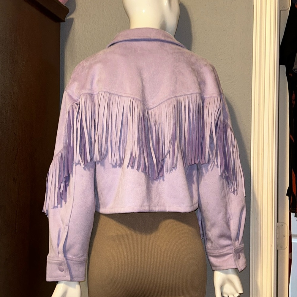Purple Suede Fringe Cropped Blazer/Jacket - Picture 4 of 9